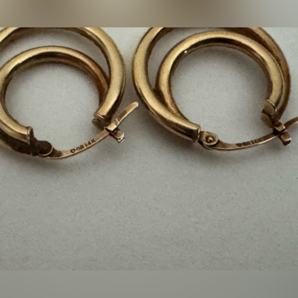 Vintage Solid 14k Gold “Double” Hoops - Picture 2 of 3